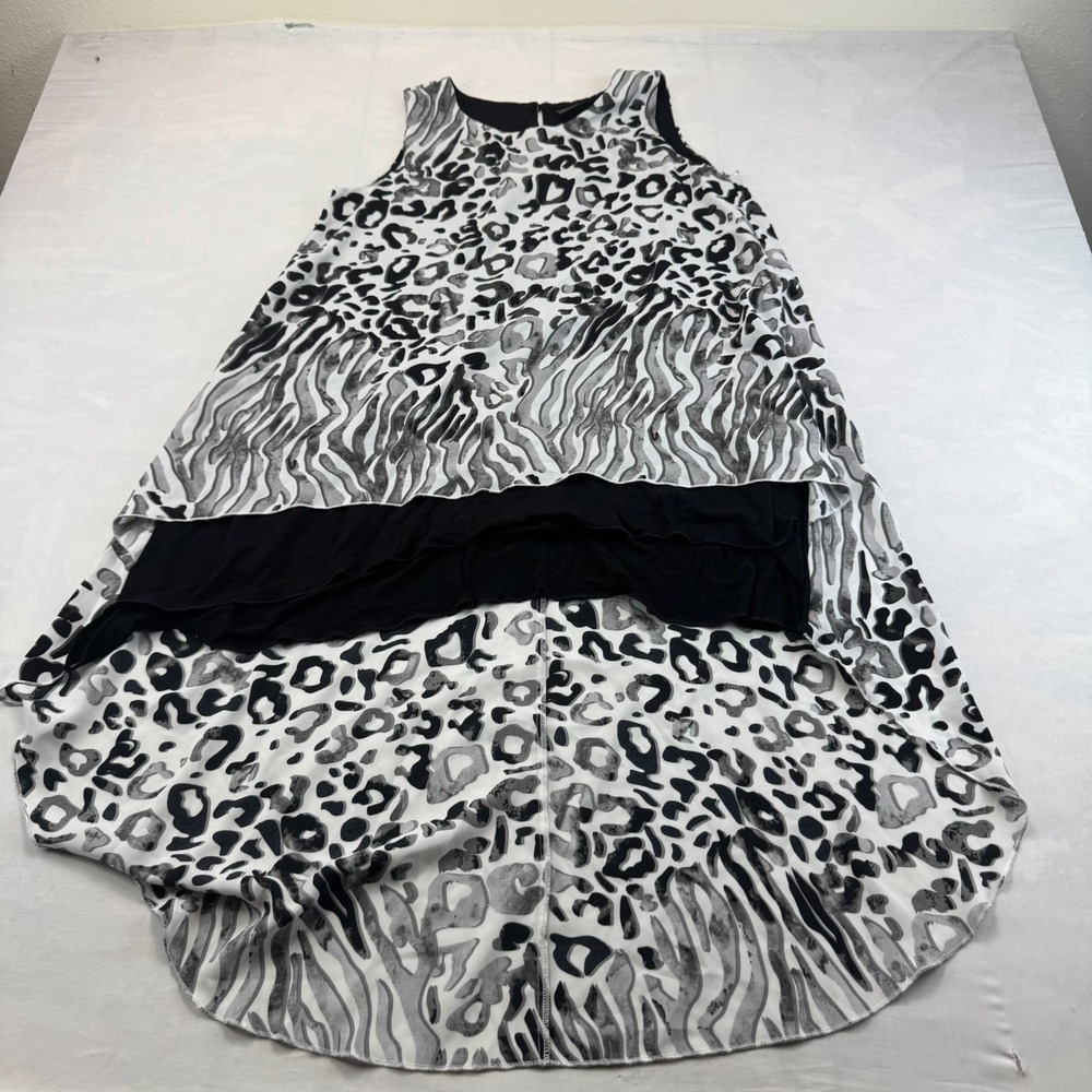 P Luca Milano Dress Womens Medium Black White Leopard Zebra Print High Low Hem